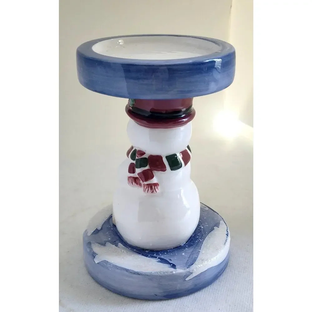 Home Interiors Snowman Pillar Candle Holder Ceramic Christmas Winter Decor 6